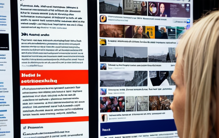 **

A person thoughtfully looking at a screen displaying a chaotic stream of news articles, social media posts, and advertisements. Overlaid on the screen are faint lines forming a web. In the background, blurry images of Swedish landmarks are visible, but overshadowed by the digital clutter. The overall tone is slightly anxious and contemplative, highlighting the challenge of navigating information overload and the need for critical thinking in the Swedish digital landscape. Focus on neutral colors with a pop of warning red.

**